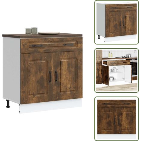 Cocina organizada - vidaXL Mueble bajo de cocina Kalmar de madera ingeniería roble ahumado - Mueble de madera