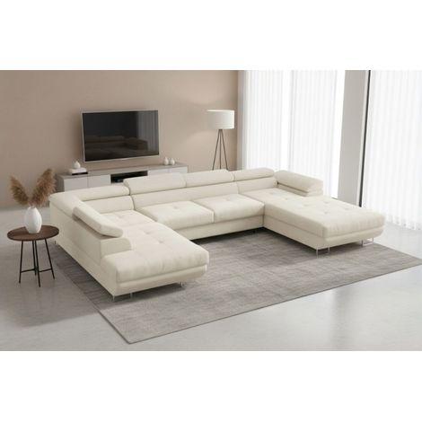 Wohnlandschaft Schlafsofa GIANLUCA in Stoff Gerra Ecru Ottomane 105 cm Rechts (1/5)