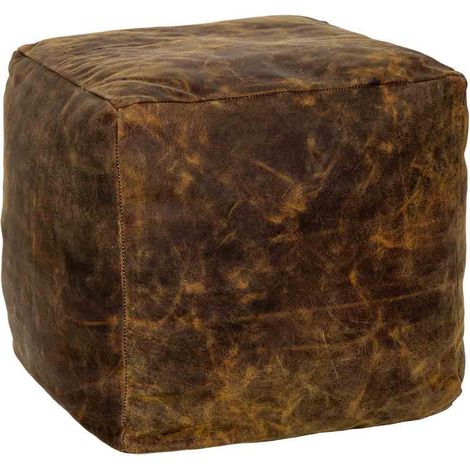 Puff de cuero marrón 45x45x45h cm