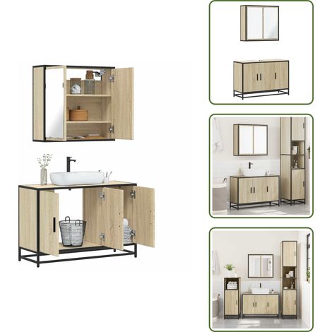 The Living Store Set Mobili da Bagno 2 pz Rovere Sonoma in Legno Multistrato - Set di armadi da bagno