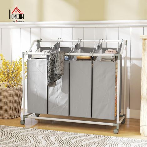 Panier à linge portable à roulettes – 4 sacs en tissu détachables de 40 L chacun, gris – Pour buanderie, chambre ou salle de bain (1/5)