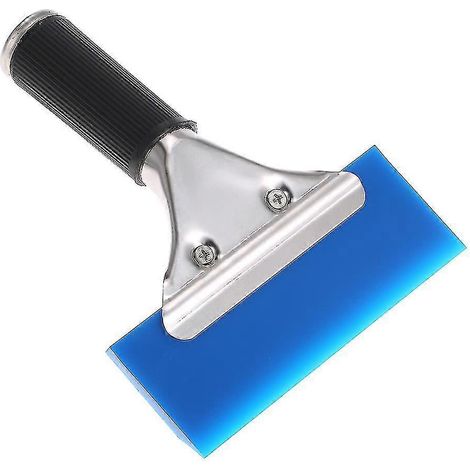 Outil pour retirer le film de protection des vitres de voiture, bleu, avec raclette en caoutchouc et poignée. (1/2)