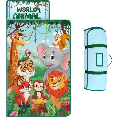 Sac de Couchage pour Enfants avec Oreiller Amovible et Couverture 15060cm,Animaux de La Jungle (1/5)