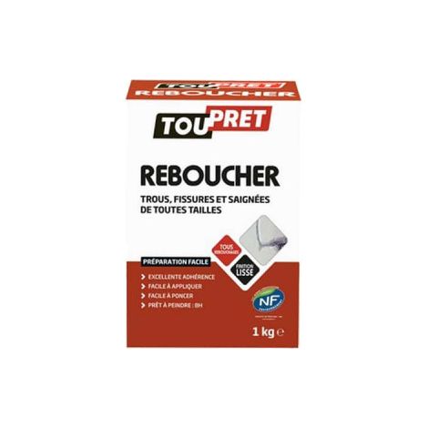 Poudre à reboucher - TOUPRET - LSREB01 - 1Kg - Blanc - Intérieur - A+