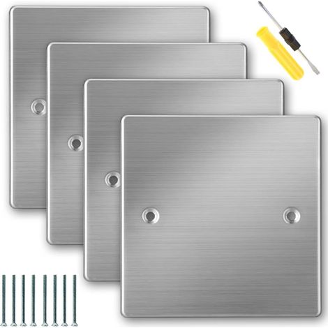4 pièces Couvercle Carré Pour Boîte 1 Poste Couvercle de prise argenté Plaque d'obturation en acier inoxydable Plaque d'obturation carrée à 1 gang pour prise électrique (1/5)