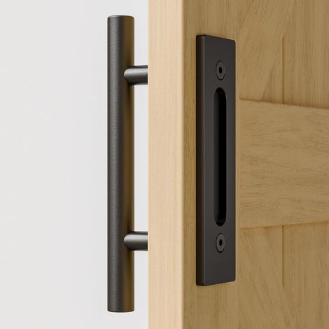 Poignée de porte coulissante double face 30 cm, invisible, encastrée, en alliage d'acier, noir givré (1/5)