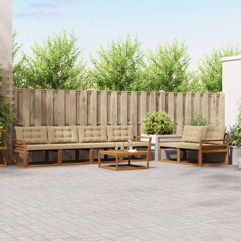 Outdoor-Sofagarnitur mit Kissen 7 pcs Natur und Beige