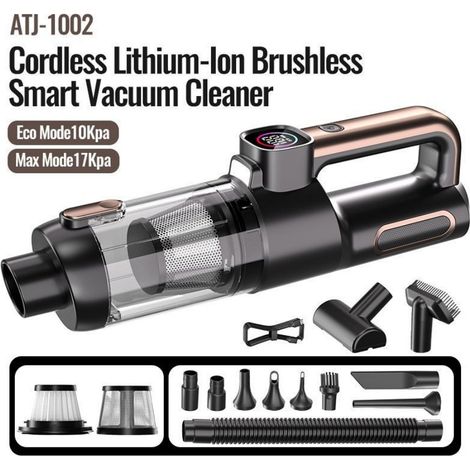 Aspirateur portable sans fil ATJ-1002, 17000Pa, moteur sans balai, 3-en-1 aspiration/soufflage/gonflage(noir) (1/5)