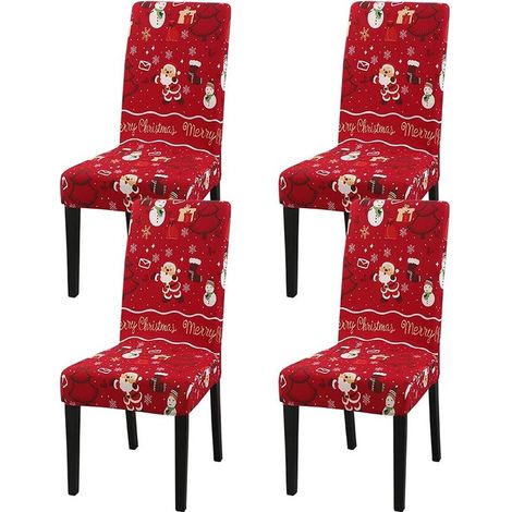 4-teiliges Weihnachtsstuhlhussen-Set Schneemann und Schneeflockenmotiv Hochelastische Stuhlhussen Abnehmbar und waschbar Festliche (1/5)