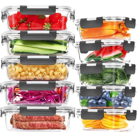 Glas-Vorratsdosen Set 10er Pack rechteckig BPA-frei luftdicht Mikrowellen- & Gefrierschrankgeeignet (1/5)
