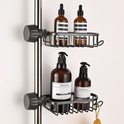 Porte - douche pratique et boîte de rangement - set de 2 porte - douche non perforés en acier inoxydable, porte - salle de bain télescopique en acier inoxydable, porte - douche, porte - savon, noir (1/5)