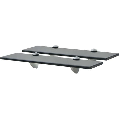 Lot de 2 étagères murales en verre trempé noir 40 x 20 cm, supports en alliage de zinc - PANGIVO (1/5)