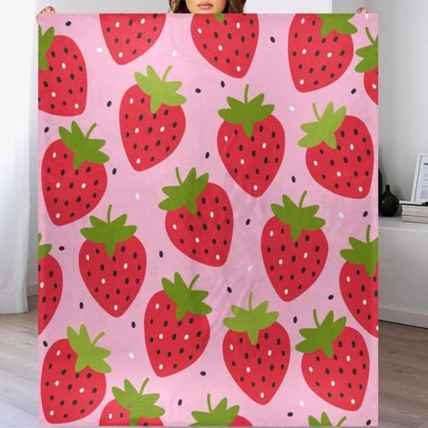 Manta para sofá, 50x60 pulgadas, estampado de fresas, material de franela suave y cómodo, ligero y cálido, adecuado para camas, sofás y sillas.