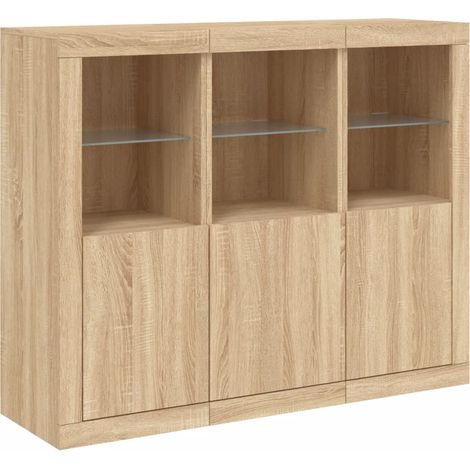 Aparador Aparador Cómoda Gabinete Organizador de Almacenamiento Cocina Sala de Estar con Luces LED 3 Piezas Sonoma Madera de Ingeniería Marrón 020037216 (1/5)