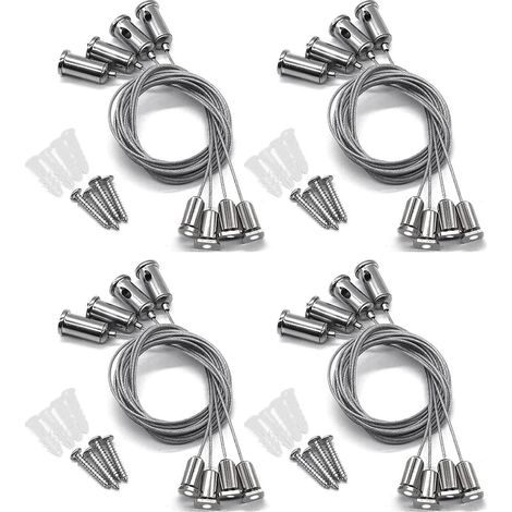 16 Kits Câble Acier, Longueur 1m Diamètre 1,5mm, Suspension Cadre Photo Miroir Panneau LED