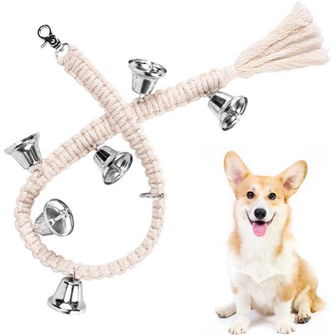 Stubenreinheitstraining-Glöckchen für Hunde – Makramee – 6 extra laute Glöckchen aus antiker Bronze – Für Welpen und Hunde – Für den Außenbereich – Silberne Glöckchen mit cremefarbener Kordel