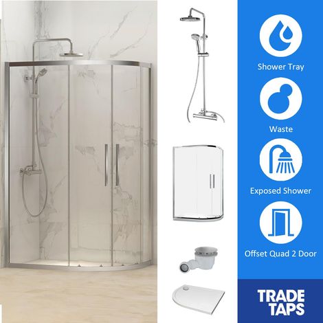 Synergy Designer Chrome Door 800 x 1200mm, Tray , Waste & Trisen Shower Full Set Offset Quad (1/5)