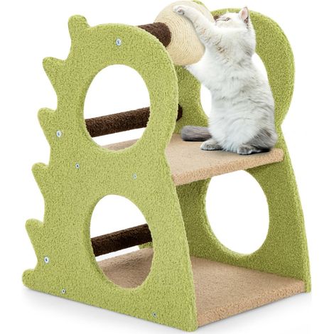 Tiragraffi a 2 livelli 48 x 37 x 58 cm con palla interattiva design di dinosauro in peluche verde e beige 200010173