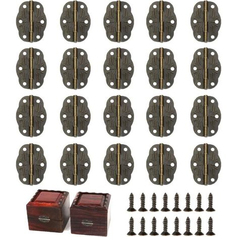 20Pcs Mini Charnières avec 120 vis Mini Charnières à Boucle Mini Charnière Pliante Charnières de Petit Meuble en Bronze Antique Charnières Anciennes pour Boîte en bois Boîte à Bijoux Armoire (1/5)