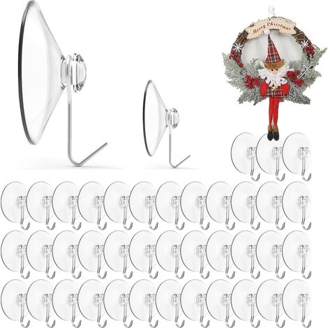 Packung mit 40 transparenten Saugnapfhaken, 40 mm, Wandhaken mit Saugnapf, kleine Saugnäpfe mit Haken für Klarglas und Fliesen (1/5)