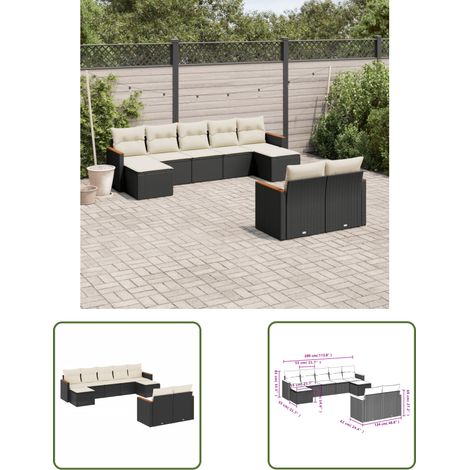 The Living Store Salon de jardin 9 pcs avec coussins noir résine tressée - Ensemble Salon De Jardin - Meubles De Jardin - Salon Extérieur - Canapé Jardin - Résine Tressée (1/3)