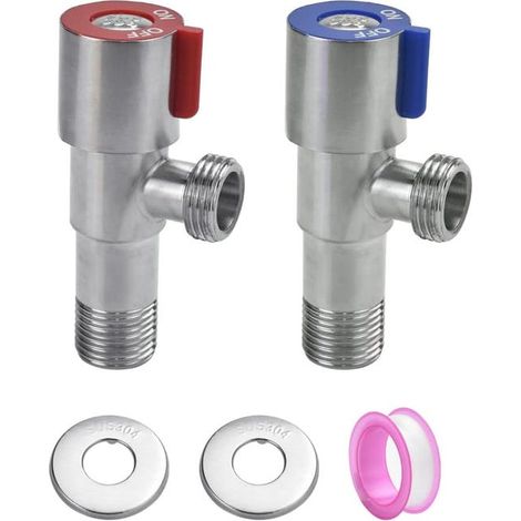 Dos válvulas angulares de acero inoxidable 304, válvulas de control angulares metálicas, válvulas angulares universales, con cinta de sellado. (1/4)