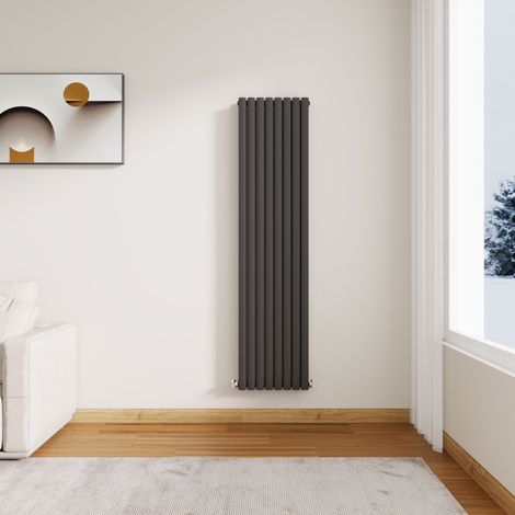 Stech Homes Modern Anthracite Oval Column Designer Radiator Vertical 1600 x 472 mm Double Panel Central Heating Radiators