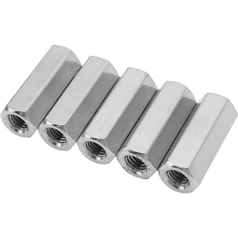 Lot de 5 écrous de raccordement hexagonaux en acier inoxydable 304, M10, à pas grossier, pour la fixation de tiges filetées (1/5)