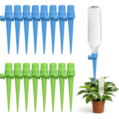 16 pcs Système d'arrosage Automatique, Goutte à Bouteille Réglable, Arroseur Automatique Plantes pour Arrosage a Jardin et Intérieur (Bleu/Vert) (16) - (1/5)