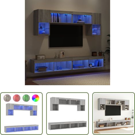 LED-Beleuchtung - 6-tlg. Wohnwand mit LED-Beleuchtung Grau Sonoma Holzwerkstoff (1/5)