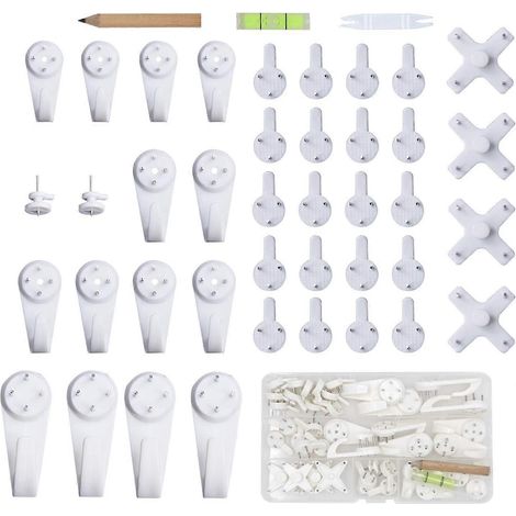 43 vis invisibles pour fixation murale, crochets pour tableaux, fixations sans trace pour murs durs et cloisons sèches, crochets multifonctionnels et résistants. (1/4)