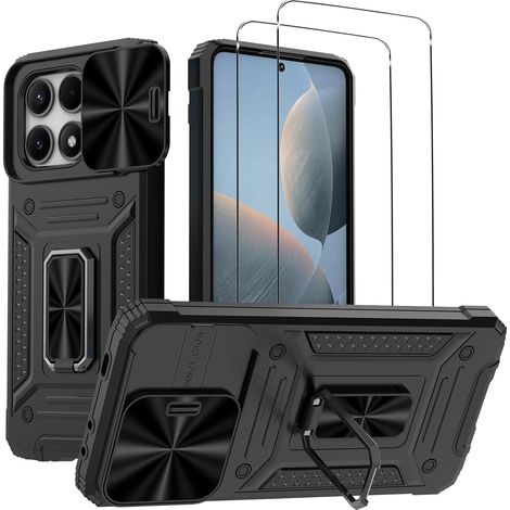 Compatible avec Xiaomi Poco X6 Pro 5G - Pack Complet- Coque Résistante avec Anneau Anti Chute + 2 Films de Protection écran en Verre trempé résistant 0.33mm 9H (1/5)