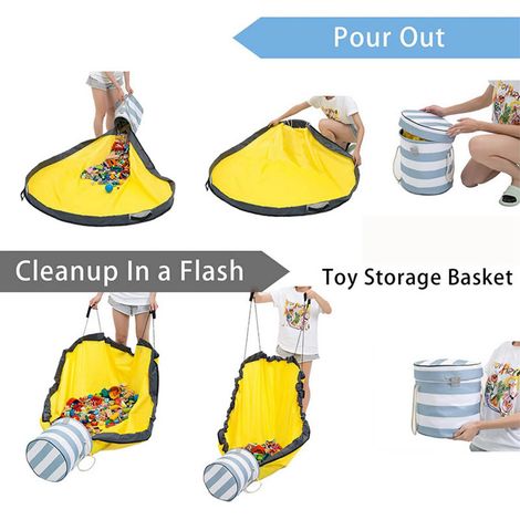 Sac de rangement pour jouets, tapis de jeu, petites briques, blocs, conteneur de rangement, fournitures ménagères, style rayé L (environ 600 g/21,2 oz) (1/5)