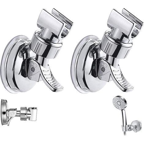 2pcs Adjustable Removable Shower Head Holder, Suction Cup Wall Mount, Reusable, No Drilling Required, Waterproof for Bathroom, Hotel, Tile, Glass, Metal (1/5)