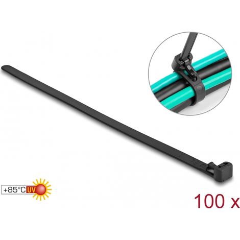 Delock Bridas reutilizables resistentes al calor LA 200 x AN 7,5 mm 100 piezas negro