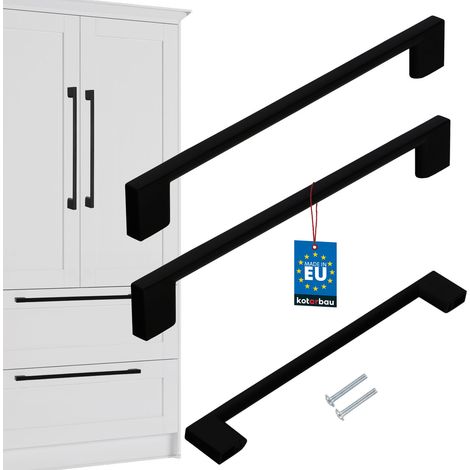KOTARBAU® Küchenmöbelgriffe, klassisch-modern, länglich, matt schwarz, 221 mm Lochabstand, 192 mm, 2er-Set