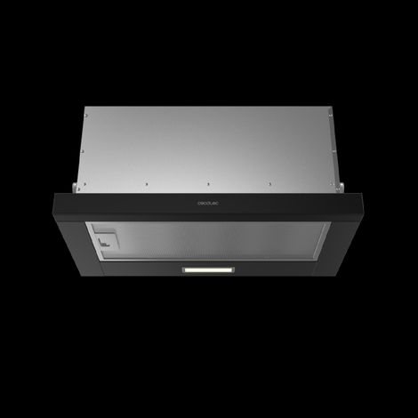 Cecotec Teleskop-Dunstabzugshaube 60 cm Bolero Flux TLM 603500 Schwarz A. Motor 70W, Saugleistung 350m3/h, Control Mechanisch, 2 Stufen de Power, Licht &amp Filter de Carbon, Schwarz Finish