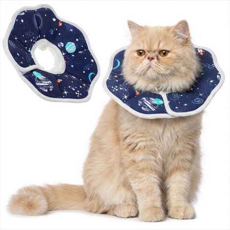 Collier de récupération souple pour chat en forme de fleur à imprimé spatial, collier élisabéthain confortable et ajustable pour animal, collier anti-léchage pour chatons, chiots et petits animaux apr (1/5)
