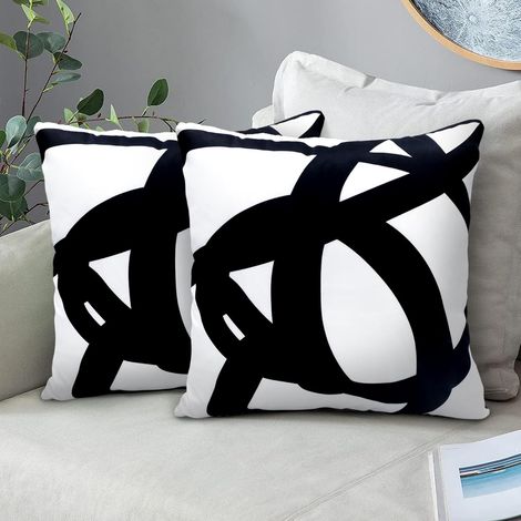 Lot de 2 housses coussin bohème noir blanc 45,7x45,7 cm art abstrait