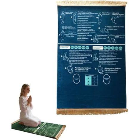 Tapis de prière guidé bilingue, tapis de prière musulman pour la pratique de la salah pour les nouveaux musulmans convertis, pliable et antidérapant, étape par étape, pour la maison, la chambre et les (1/5)