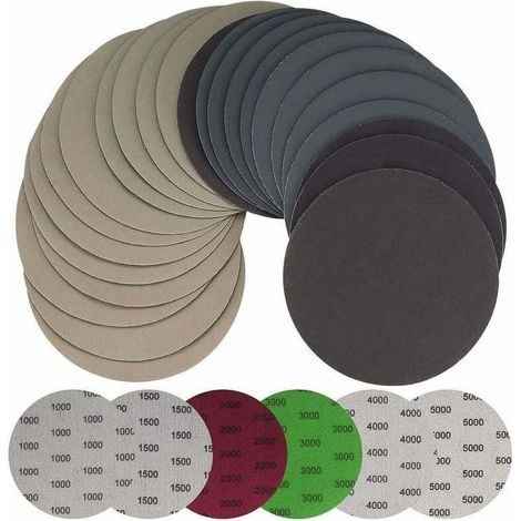 30 Pièces 125mm Papier de Verre Sec à l'eau, Disques Abrasifs Ronds, Tampons de Ponceuse Orbitale Feuilles de Papier Abrasif pour Métal Bois - Grain 1000/1500/2000/3000/4000/5000-- (1/5)