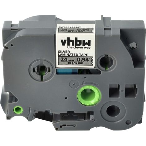 vhbw Label Tape compatible with Brother PT P750TDI, RL700S, P900W, P950W, P750W, P900, P900NW Label Printer 8m x 24 mm, Black on Silver (1/4)