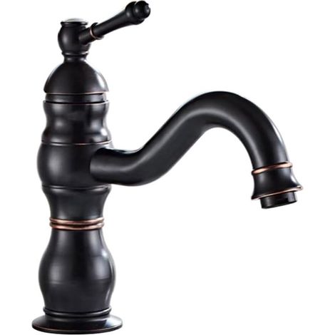 Einloch-Waschtischarmatur, Einhebel-Waschtischarmatur (schwarz, kurz, ausgestattet mit einem 60 cm langen Schlauch mit 3/8"-Anschluss)