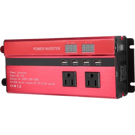 Onduleur solaire en alliage d'aluminium à correction de tension haute puissance, ondes sinusoïdales, port de charge USB, prise américaine rouge (1/5)
