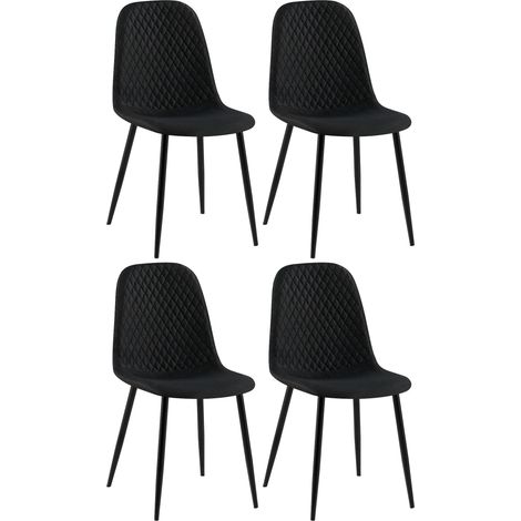Chaises de salle à manger x4 coutures décoratives losanges assise en tissu noir pieds métal noir mat 100007733 (1/5)