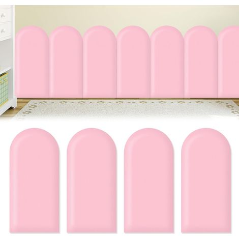 Lot de 4 panneaux muraux 3D, en polyuréthane imperméable pour chambre d'enfant, rembourrage mural autocollant, tatami, tête de lit (rose, 20 x 40 cm) (1/5)
