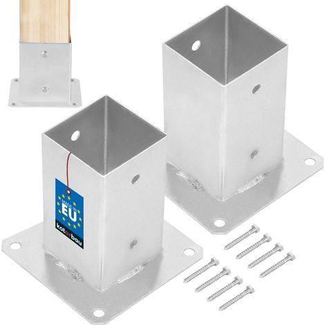 KOTARBAU® Lot de 2 Support Poteau Bois - à Visser - Acier Galvanisé - 80 x 80 mm - Argent - Pied de Poteau - Fixation Robuste - Résistant à la Corrosion