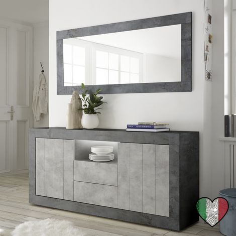 Credenza Buffet soggiorno color Ossido, 2 ante e 2 cassetti Cemento L. 184 cm - Urbino