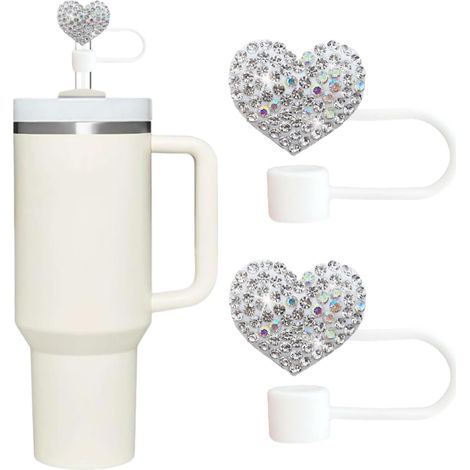 Lot de 2 capuchons de paille en forme de cœurs pour tasse – Décorations en silicone de 10 mm, compatibles avec les gobelets de 0,7 et 1,2 l avec poignée, pailles réutilisables (1/5)