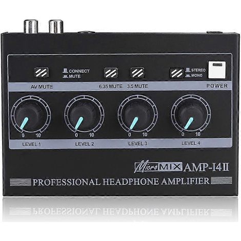 AMPPI4II 4-Kanal-Profi-Kopfhörerverstärker, kompakter Stereo-Audioverstärker mit 6,35-mm- und 3,5-mm-Eingängen, Lautstärkeregler und EU-Stecker (1/5)